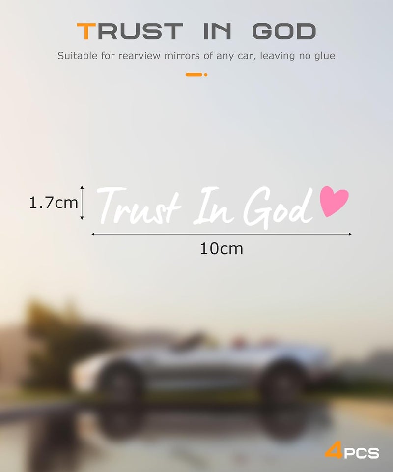 SCUARI 4PCS Car Stickers,Cars Decals,Car Accessories Trust in God Rearview Mirror Sticker,Auto Stickers and Decals,Auto Decals for Women,Trust in God Mirror Decoration,Fits Most Vehicles (White&Pink) - Image 2